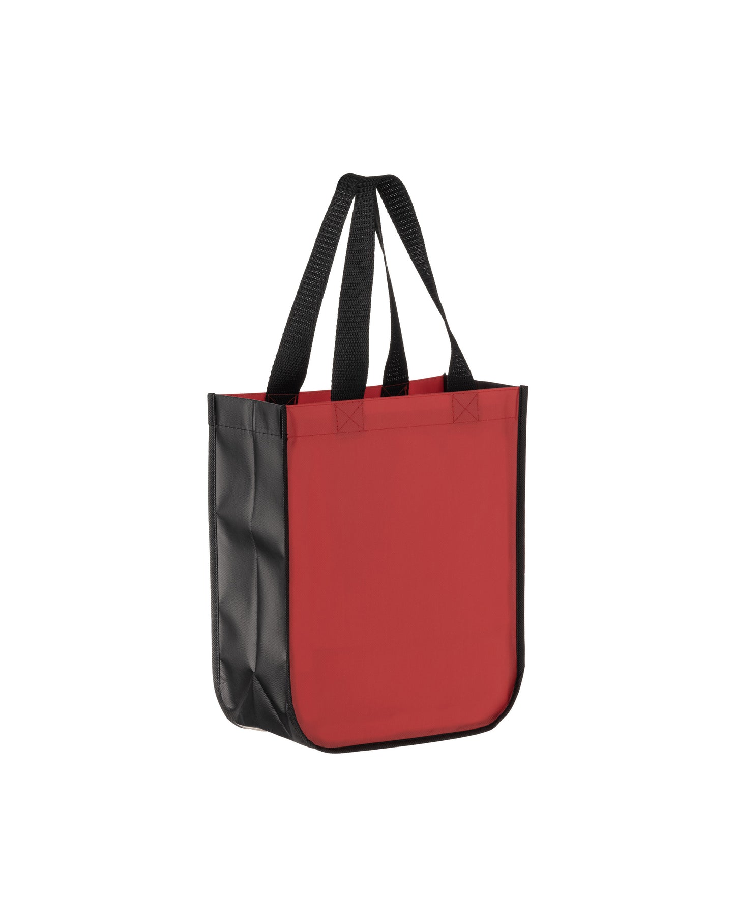 Red tote bag with black accents on a white background