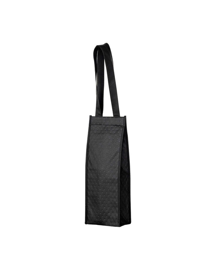 Black quilted wine bottle bag on a white background