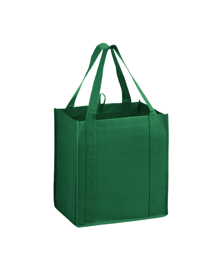 Green reusable shopping bag on a white background