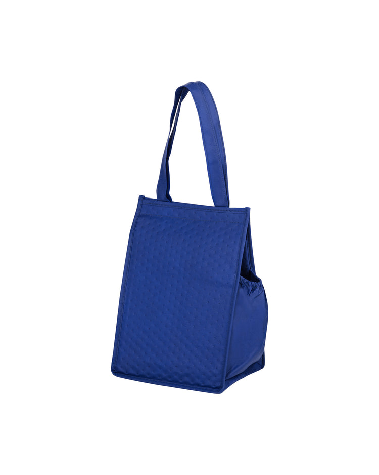 Blue insulated lunch bag on a white background