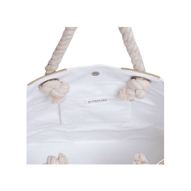 White bag with rope handles on a white background