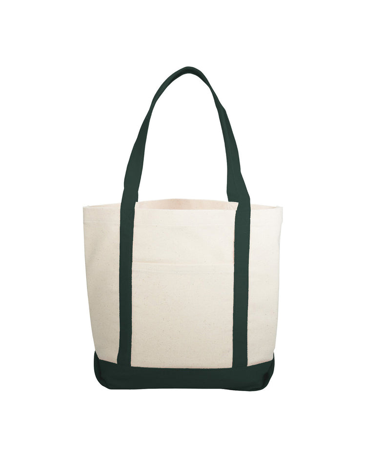 Beige tote bag with green straps on a white background