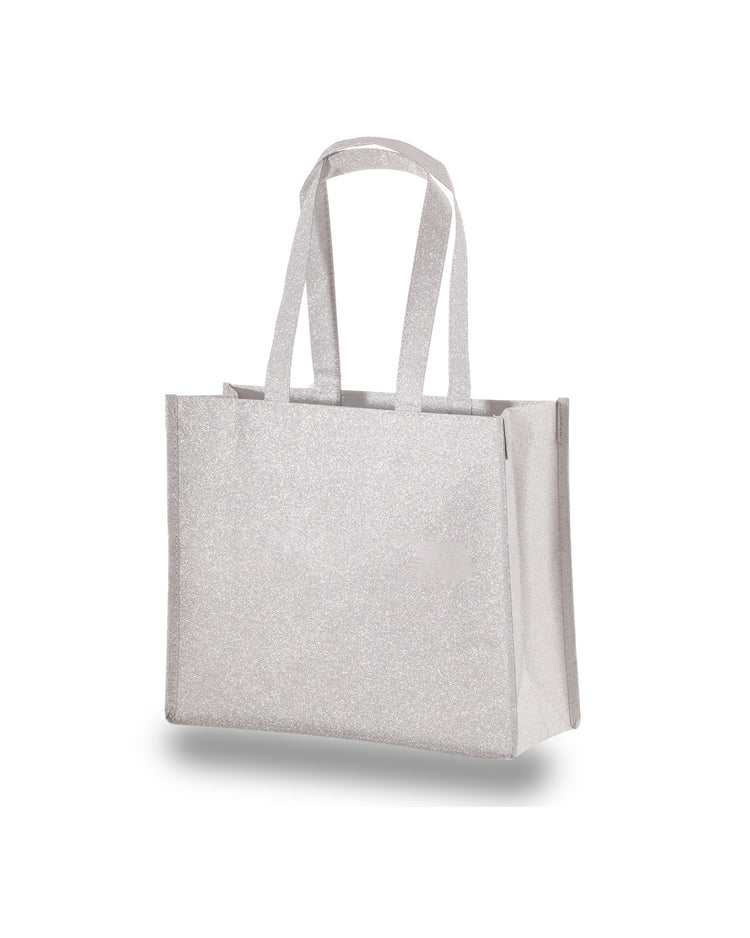 Silver tote bag on a white background