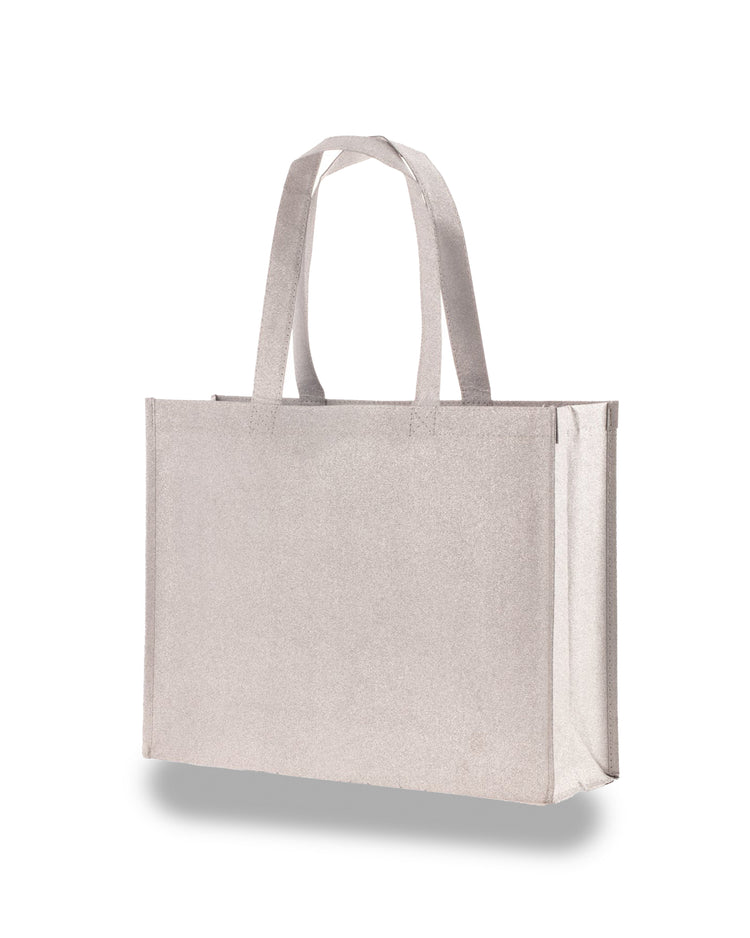 Silver tote bag on a white background
