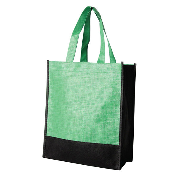 Green and black tote bag on a white background