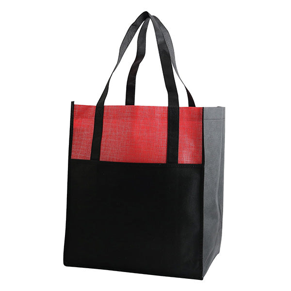 Black and red tote bag on a white background