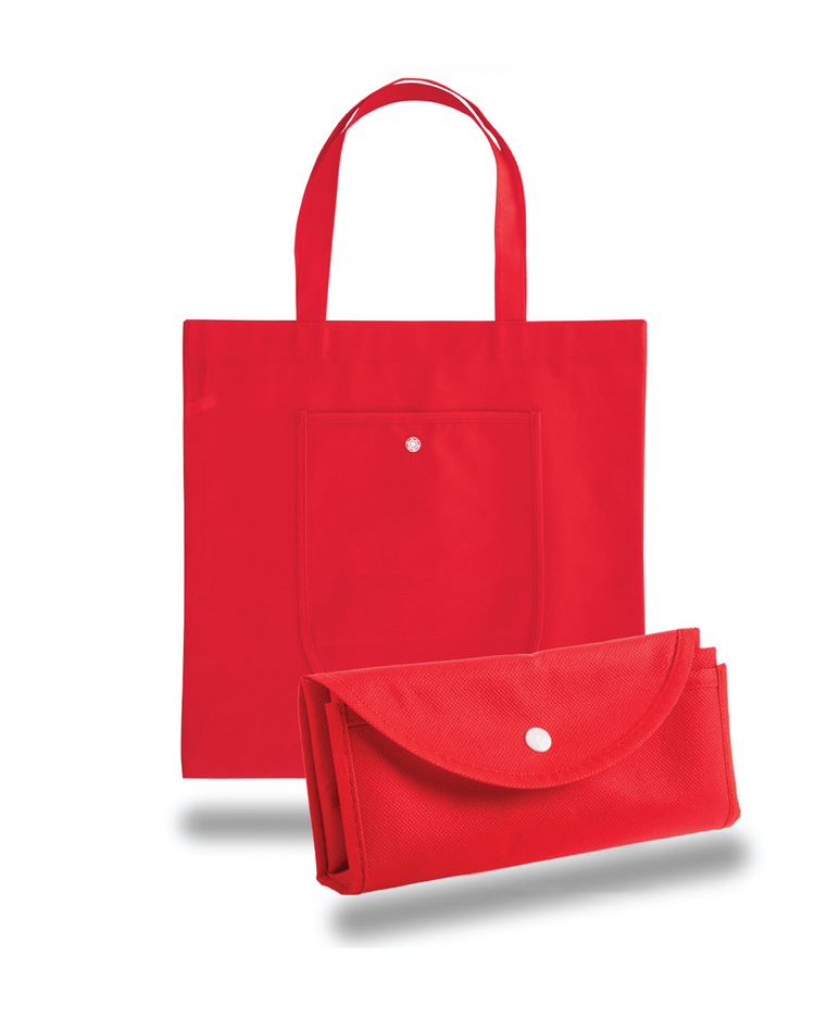 Red tote bag and matching pouch on a white background