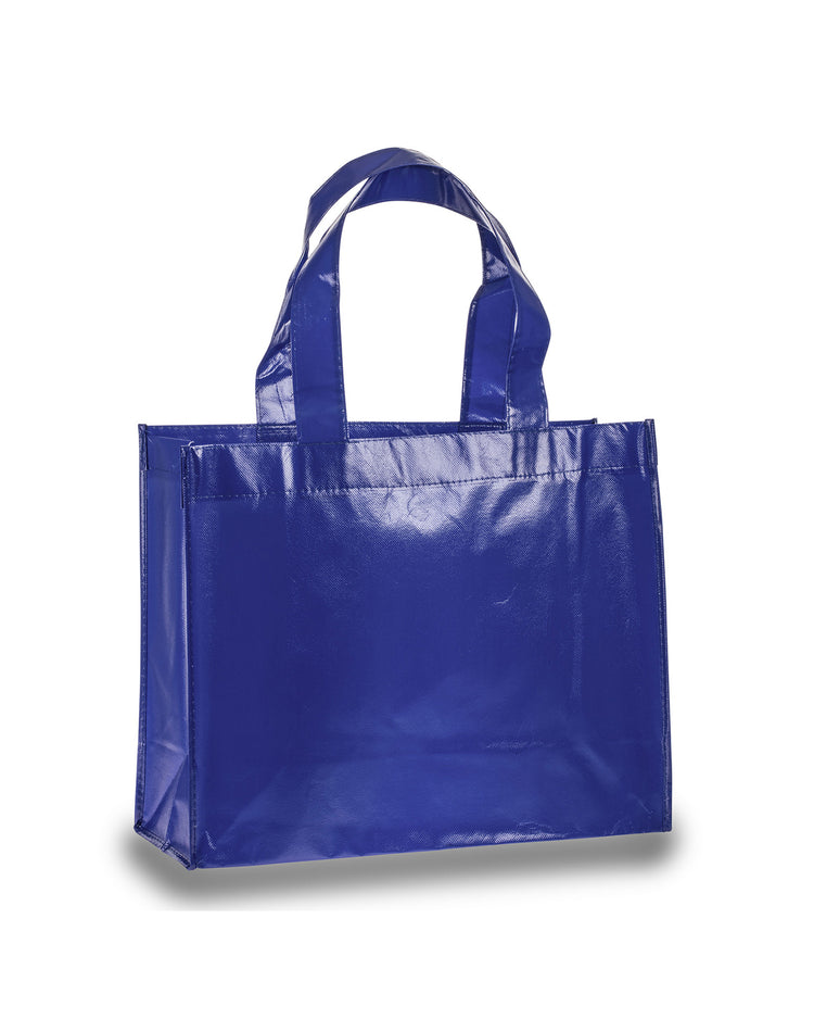 Blue shiny tote bag on a white background