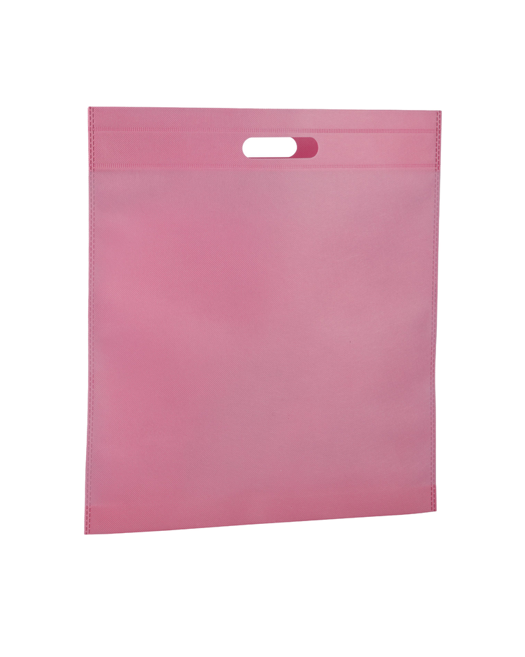 Pink non-woven bag with a handle on a white background