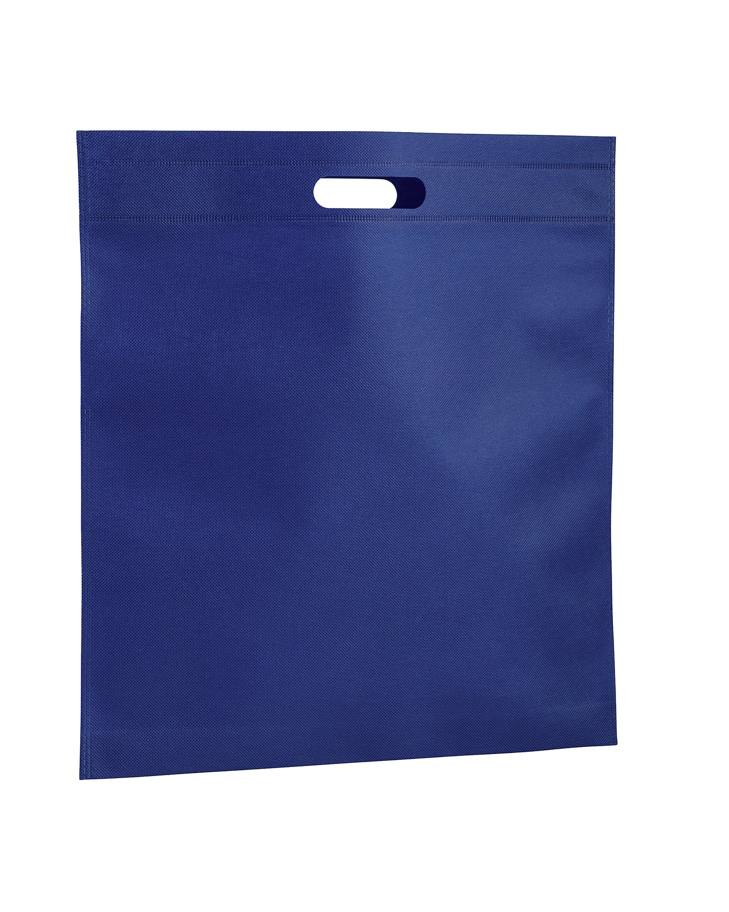 Blue non-woven bag with a handle on a white background