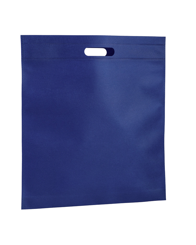 Blue non-woven bag with a handle on a white background