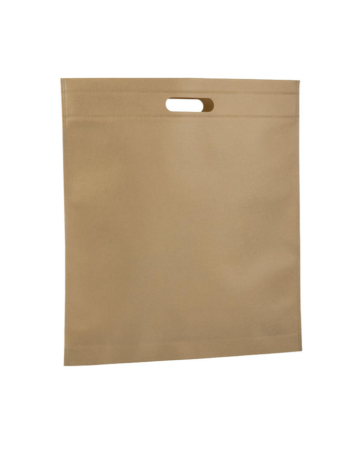 Brown paper bag with a handle on a white background