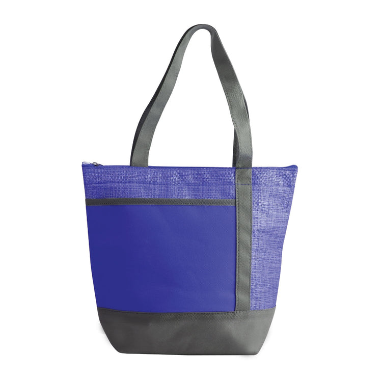 Blue and gray tote bag on a white background
