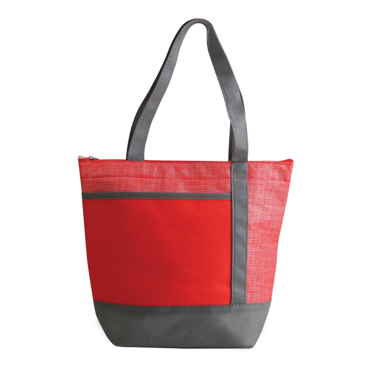 Red and gray tote bag on a white background