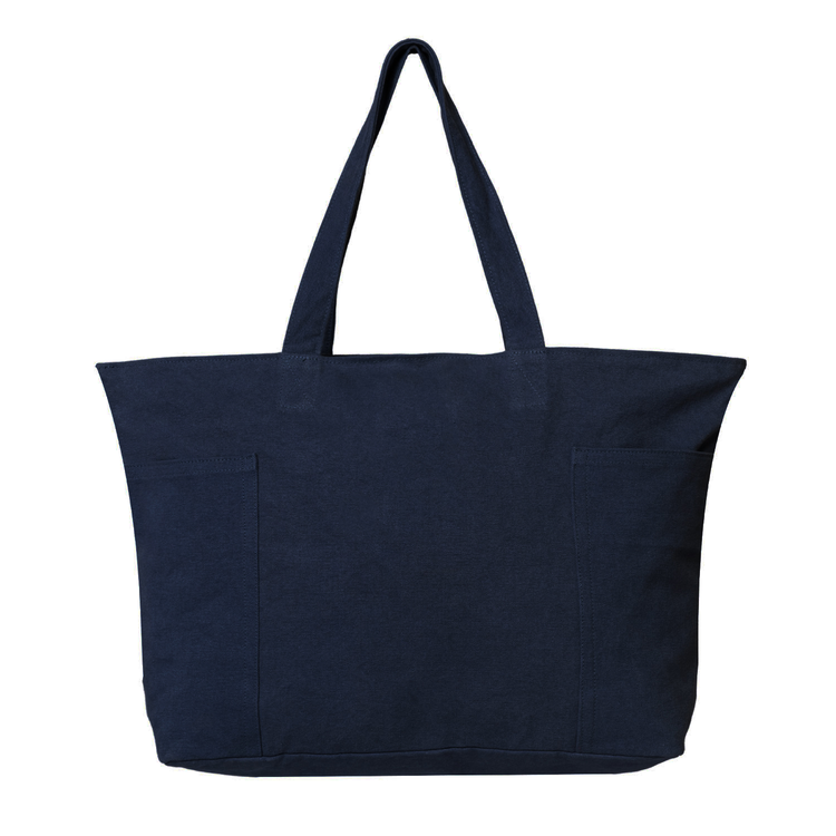 Navy blue tote bag on a white background