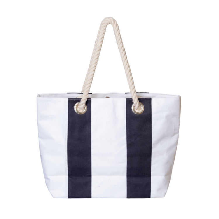 Striped tote bag with rope handle on a white background