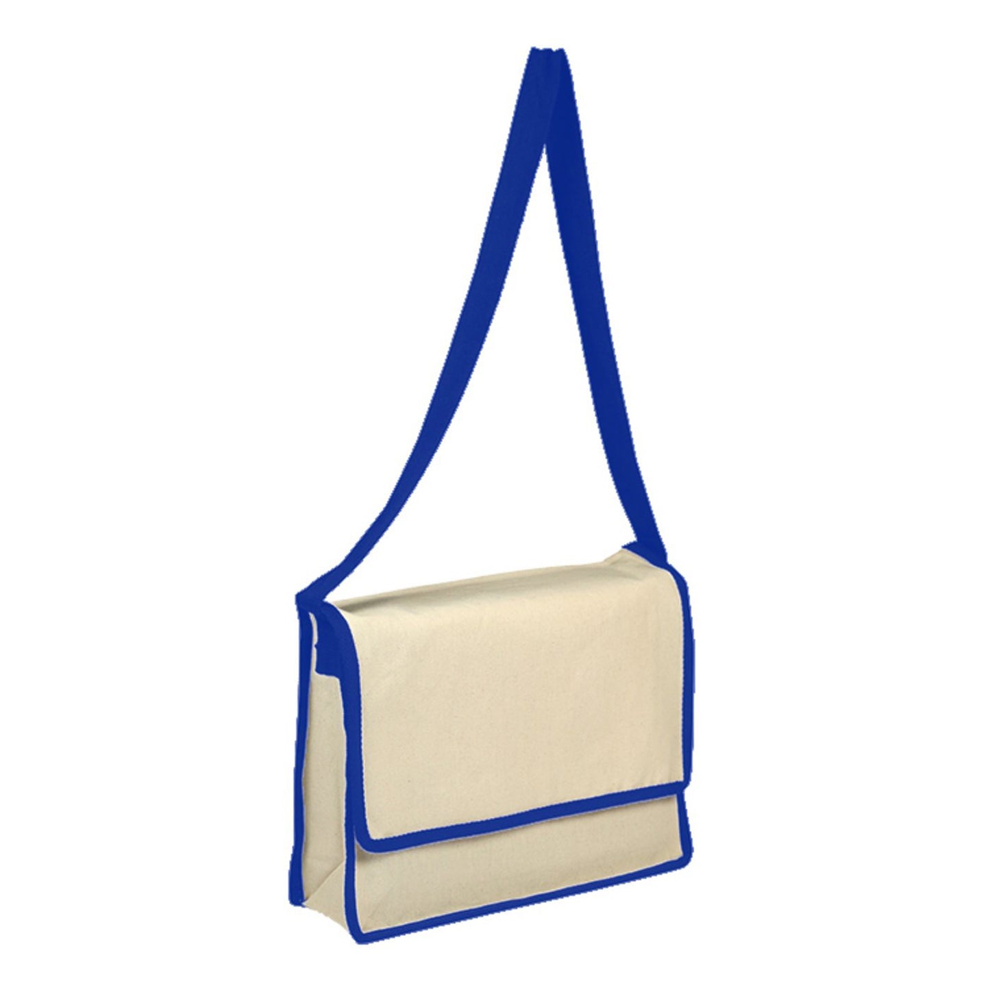 Beige bag with blue strap on a white background