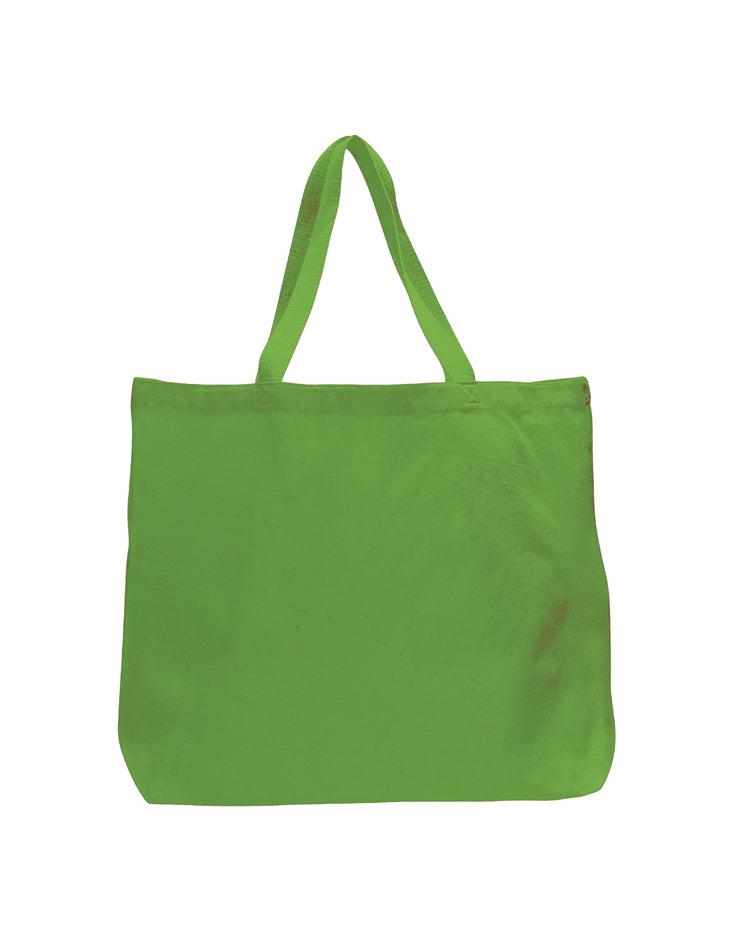 Green tote bag with a small stain on a white background