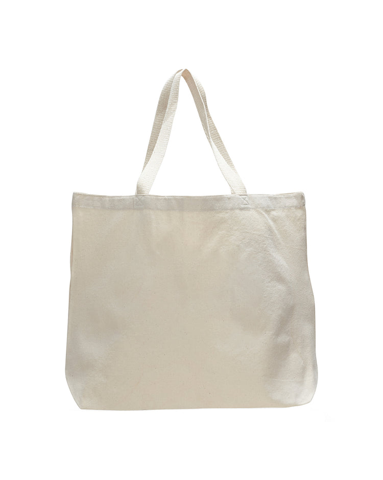 Beige tote bag with white strap on a white background