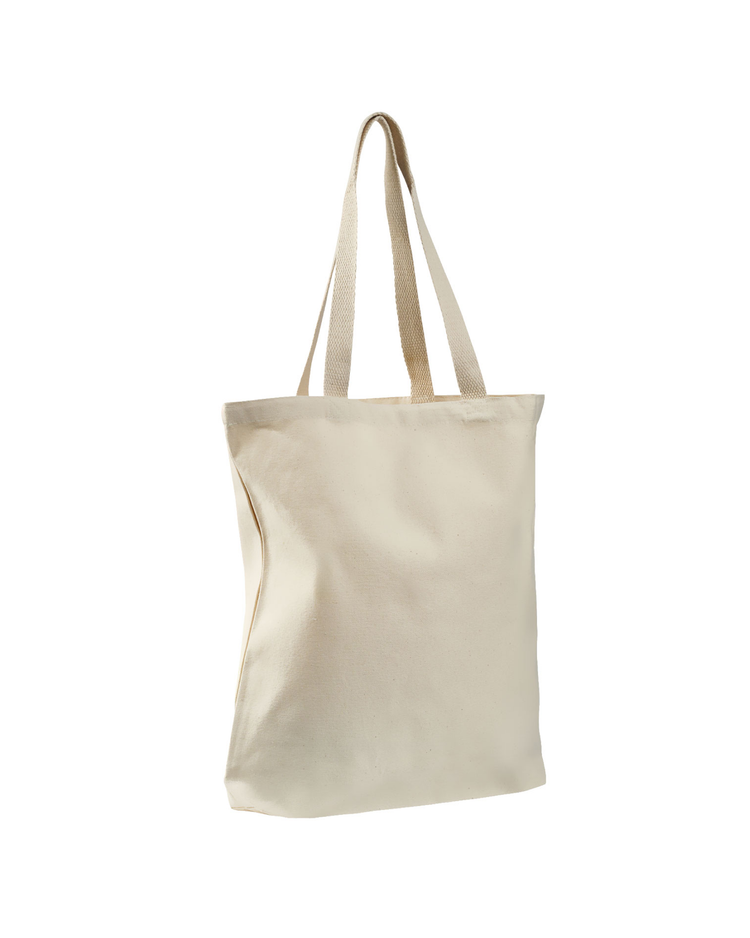 Beige natural canvas tote bag on a white background