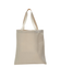 Beige tote bag with white handles on a white background