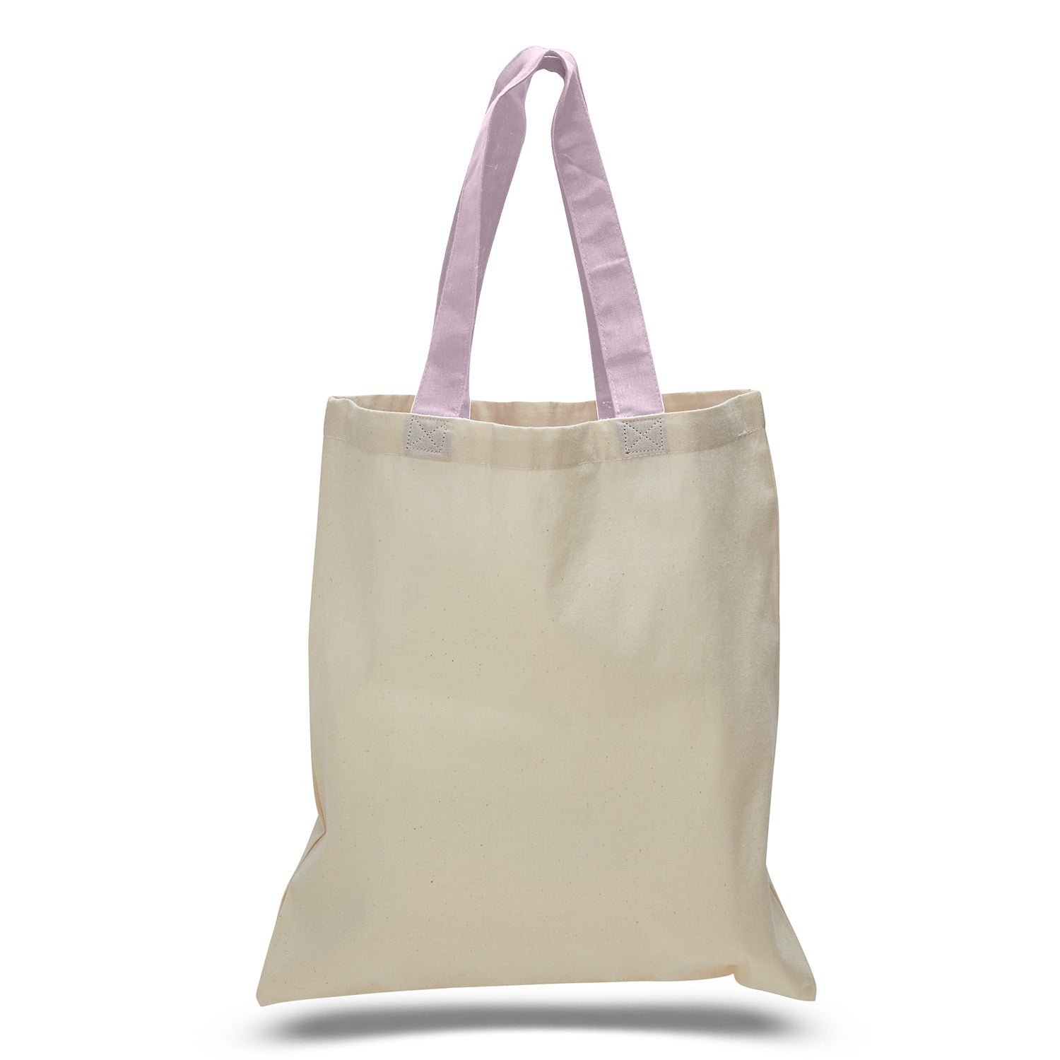 Beige tote bag with pink handles on a white background