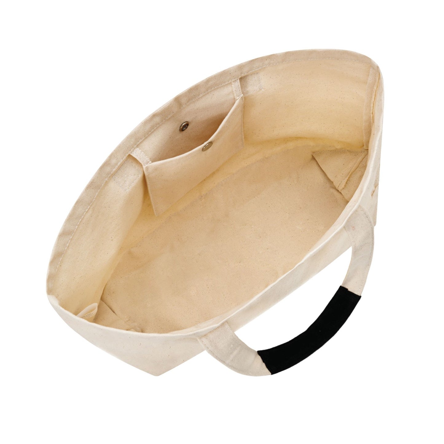 Beige bag with a black handle on a white background
