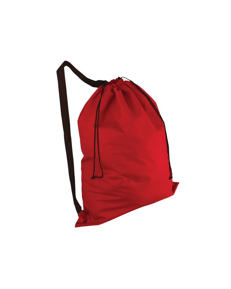 Red drawstring bag on a white background
