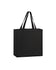 Black tote bag with striped handles on a white background