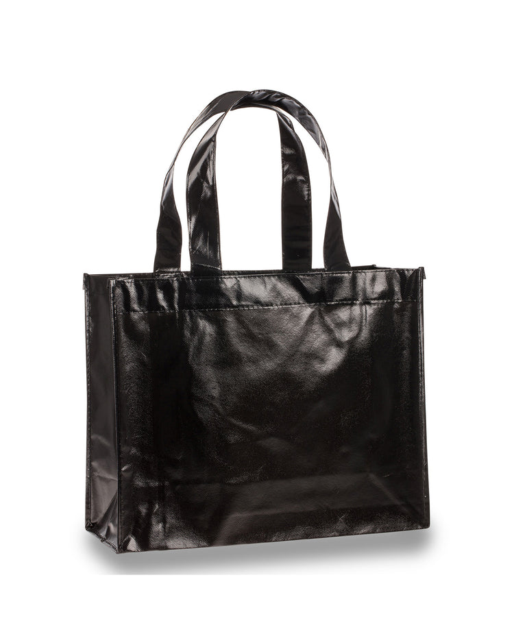Black shiny tote bag on a white background