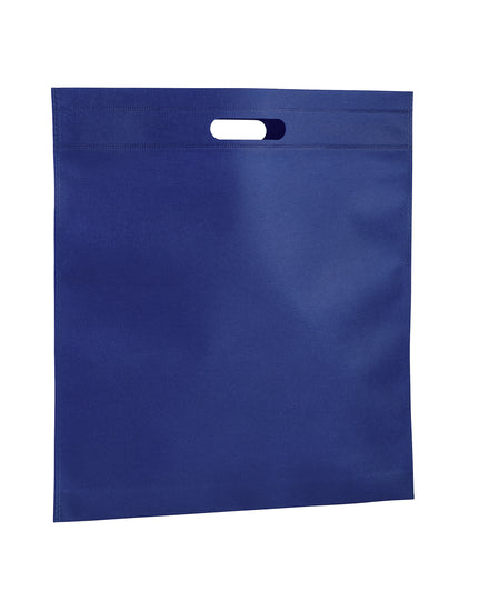 Blue non-woven bag with a handle on a white background