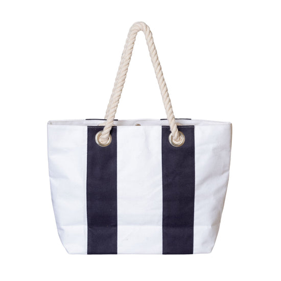 Striped tote bag with rope handle on a white background