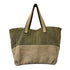 Green and brown tote bag on a white background