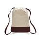 Beige and brown drawstring bag on a white background