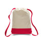 Drawstring bag with red bottom section on a white background