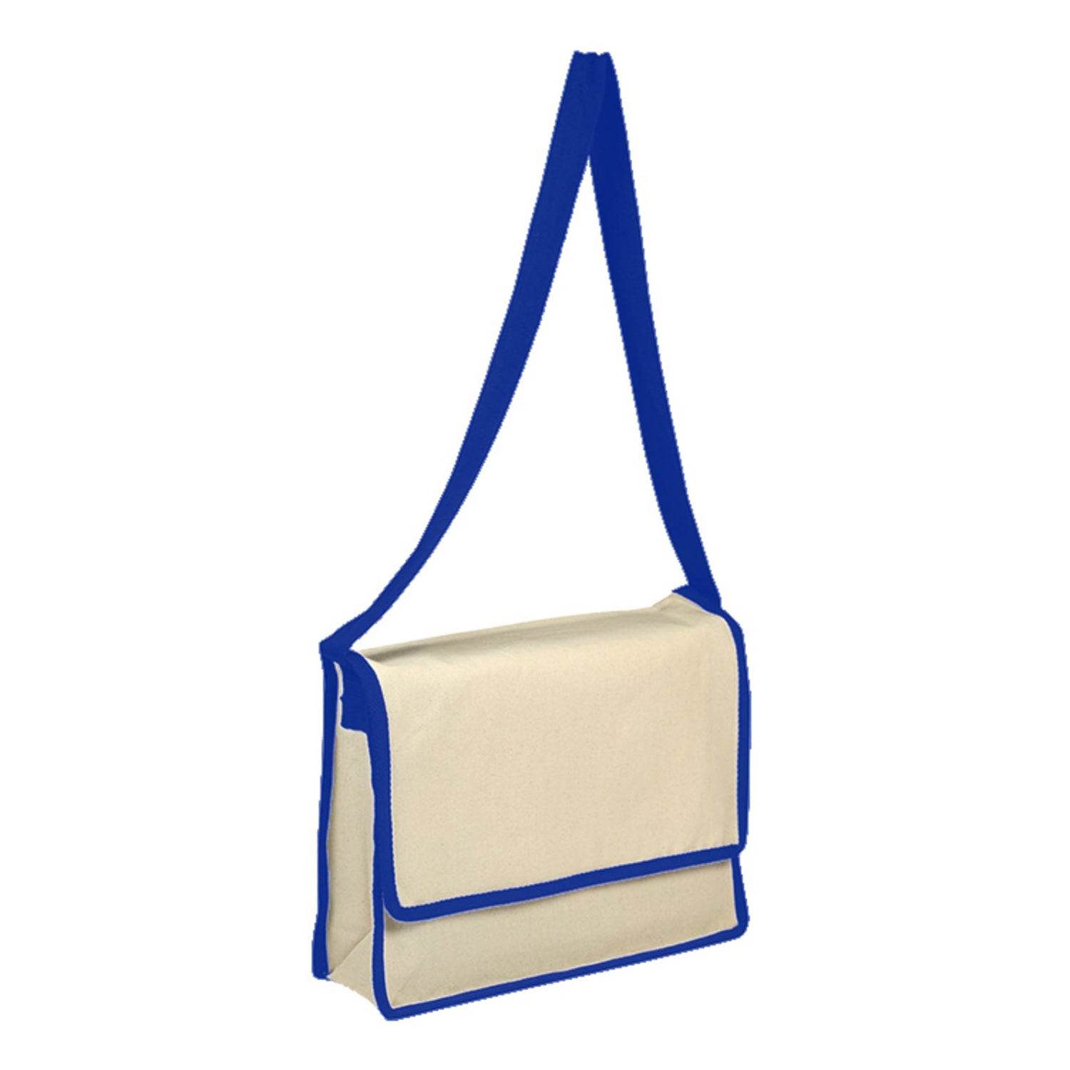 Beige bag with blue strap on a white background