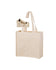 Beige tote bag with a small pouch attached on a white background